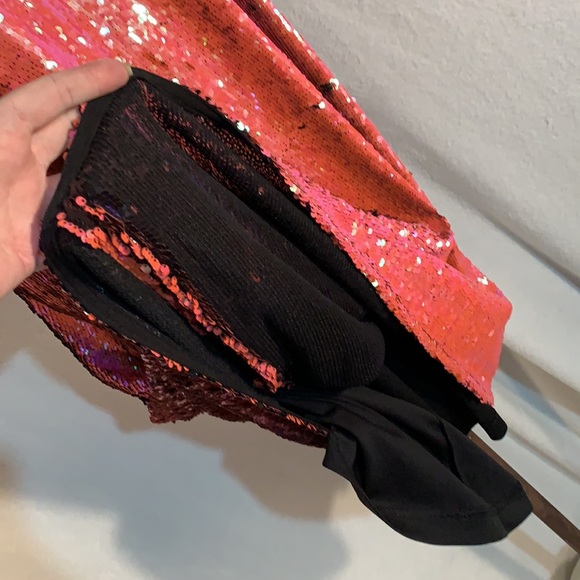 Iridescent Coral Black Midi Dress Mermaid Sequins - Picture 11 of 15